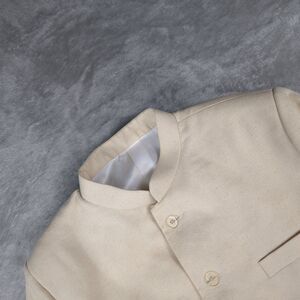 Seema Gujral Mens 38R Bandhgala Jacket Cream Raw Silk Nehru Mandarin Jodhpuri 38
